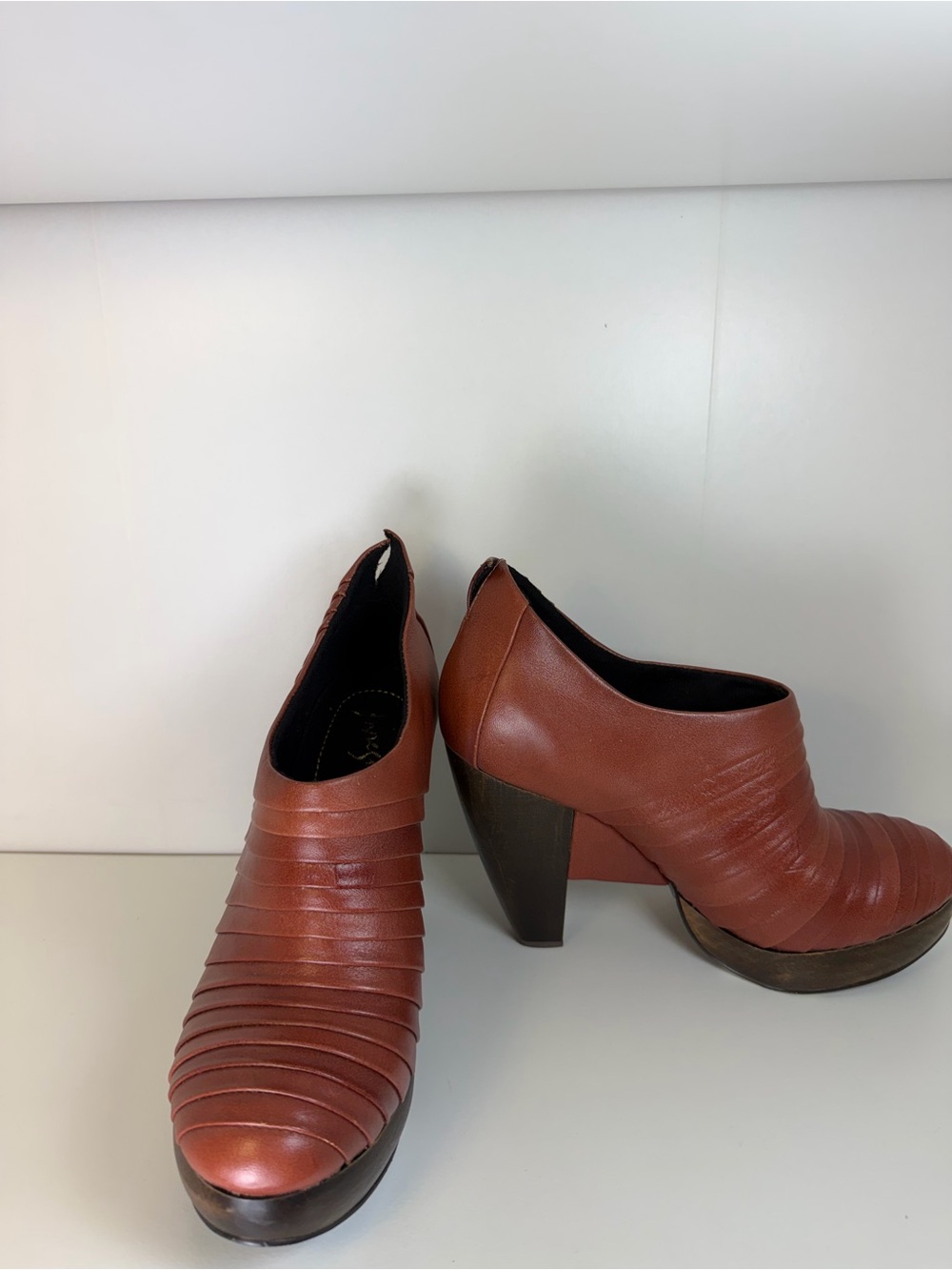 Irregular Choice Rust Brown Ribbed Leather Platform Heels - Picture 2 of 10